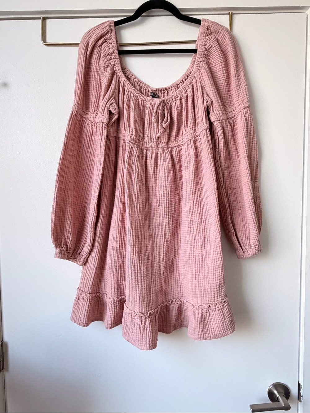 Wild Fable Dusty Pink Gauze Long-Sleeve Peasant Dress